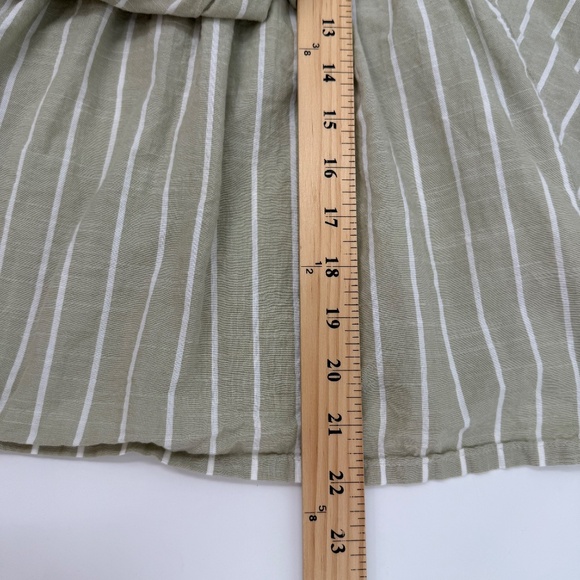 Lucky Brand Top Women Medium Green Beige Long Sleeve Stripes Tie Front Keyhole - Picture 9 of 10
